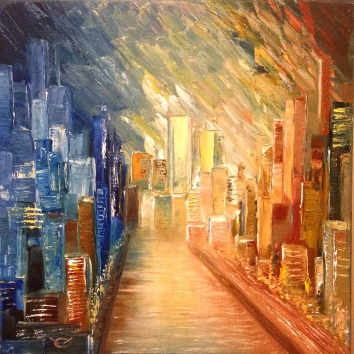 Painting titled "Skyscrapers" by Vicente Osipenko, Original Artwork, Oil