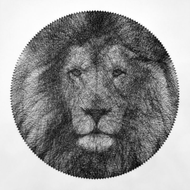 Peinture intitulée "Lion Portrait" par Andrey Saharov, Œuvre d'art originale, String Art