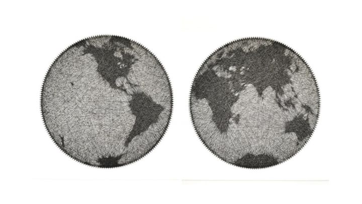 Картина под названием "Earth Globe String…" - Andrey Saharov, Подлинное произведение искусства, String Art