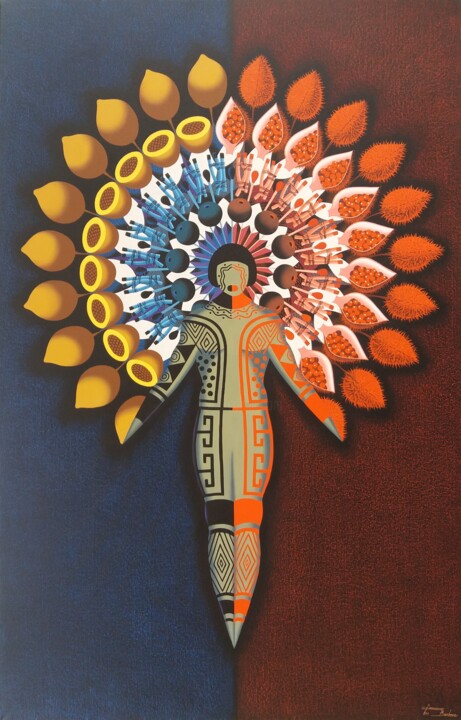 「Pintura indígena-Pr…」というタイトルの絵画 Francimar Barbosaによって, オリジナルのアートワーク, アクリル