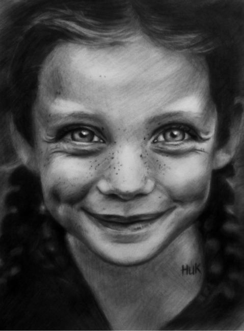 Dessin intitulée "Girl with freckles" par Anyalinck, Œuvre d'art originale, Autre