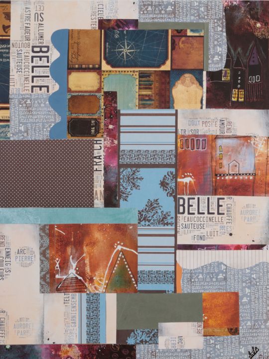Collagen mit dem Titel "Belle" von Anne Line Beall, Original-Kunstwerk