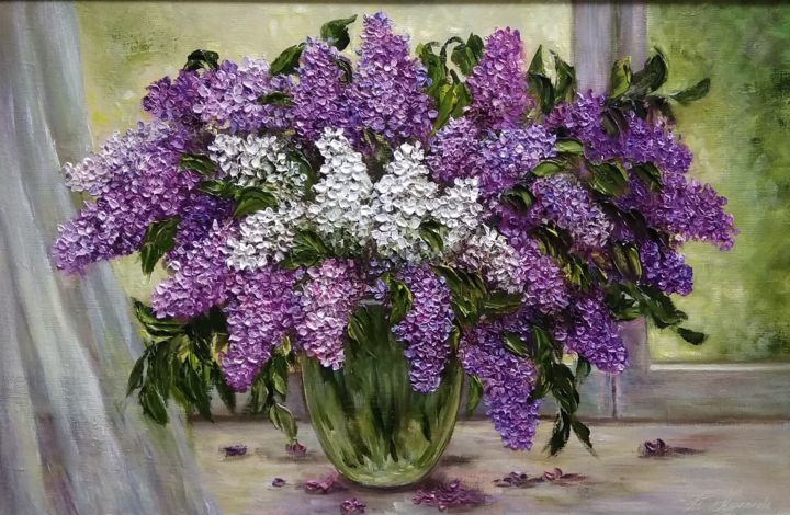 Painting titled "Lilac mood" by Tatyana Korotkova, Original Artwork, Oil