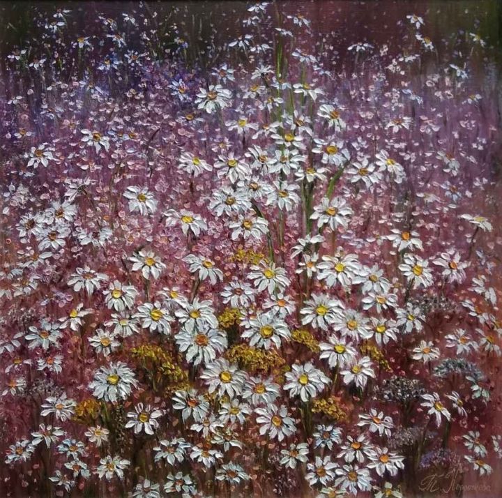 Pintura intitulada "Chamomile lace" por Tatyana Korotkova, Obras de arte originais, Óleo