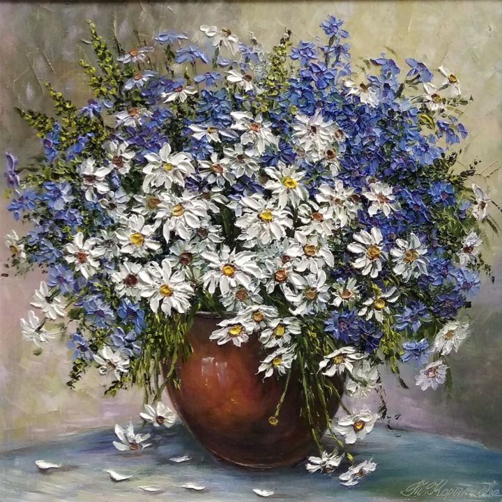 Painting titled "Field bouquet" by Tatyana Korotkova, Original Artwork, Oil