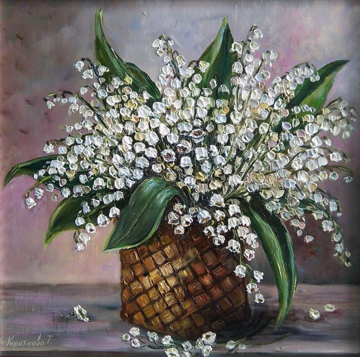 Painting titled "Bouquet of lily of…" by Tatyana Korotkova, Original Artwork, Oil