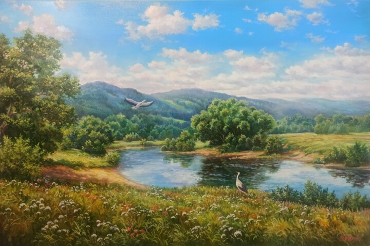 Malerei mit dem Titel "Carpathian region" von Tatyana Korotkova, Original-Kunstwerk, Öl Auf Keilrahmen aus Holz montiert