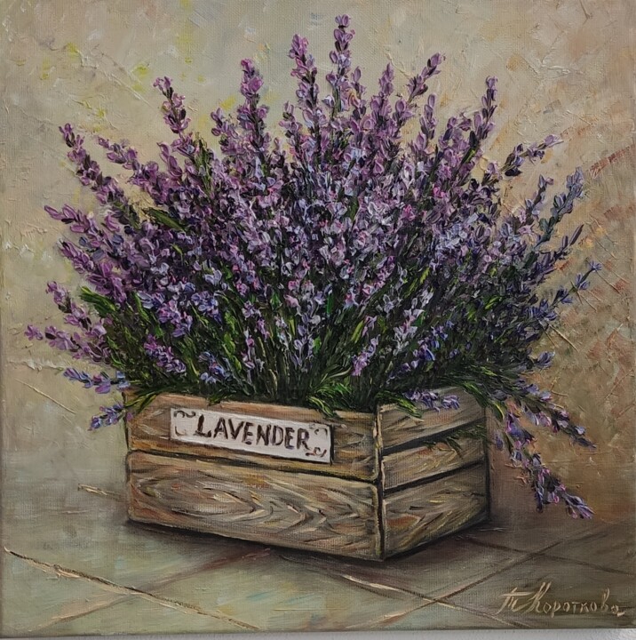 Painting titled "Lavender scent pain…" by Tatyana Korotkova, Original Artwork, Oil Mounted on Wood Stretcher frame