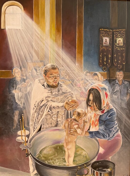 Pintura intitulada "Крещение" por Olga Puzikova, Obras de arte originais, Óleo Montado em Armação em madeira
