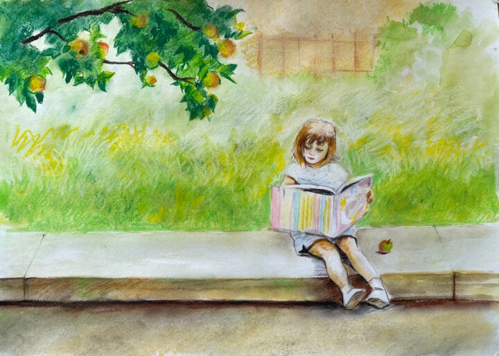 Desenho intitulada "За чтением" por Olga Puzikova, Obras de arte originais, Pastel