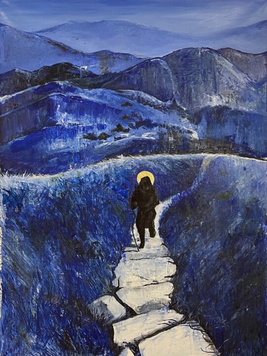 Pintura intitulada "Pilgrim" por Olga Puzikova, Obras de arte originais, Óleo Montado em Armação em madeira