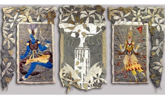 Textielkunst getiteld "Triptych “Silver Ag…" door Irina Fomina, Origineel Kunstwerk