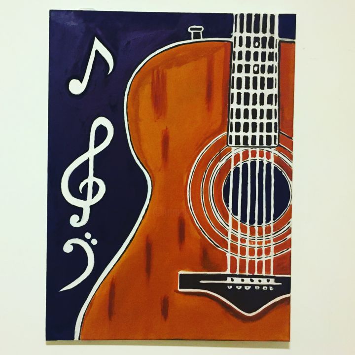 Painting titled "Guitar based large…" by Artrayal, Original Artwork, Pastel