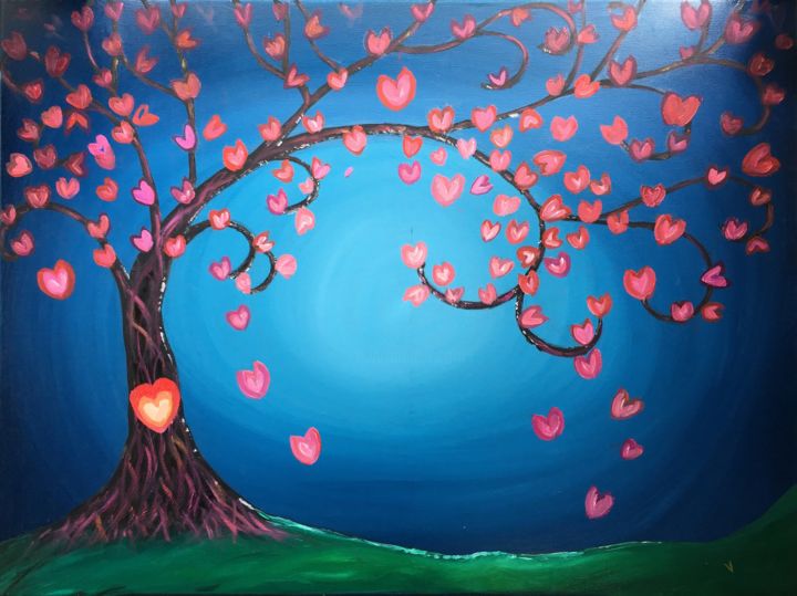 Painting titled "FANTASY TREE WITH H…" by Artrayal, Original Artwork, Oil