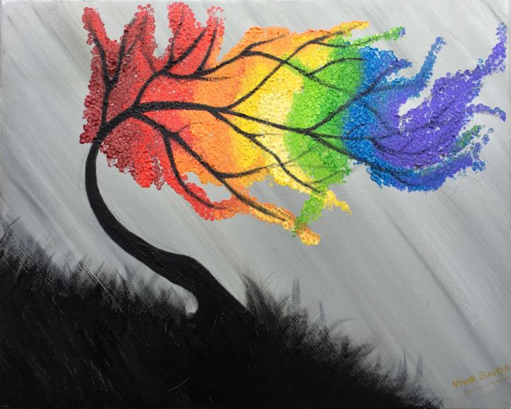 Peinture intitulée "MYSTIC RAINBOW TREE…" par Artrayal, Œuvre d'art originale, Huile