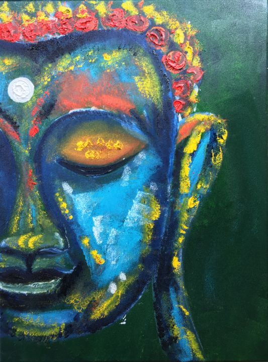 Vibrant Buddha Art In Turquoise Painting By Artrayal Artmajeur - Turquoise Buddha Canvas Wall Art