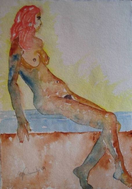 Painting titled "Romy - Seated nude" by Artroger, Original Artwork