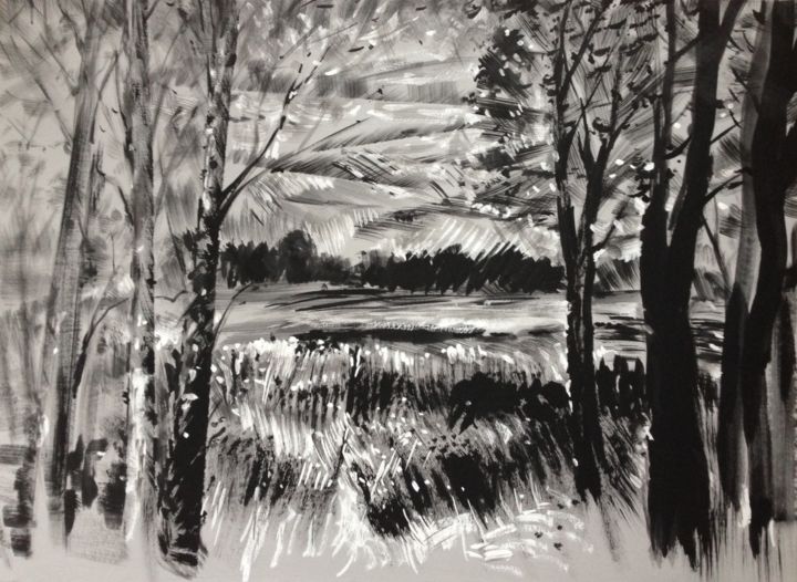 Malerei mit dem Titel "November landscape" von Roman Sergienko, Original-Kunstwerk, Acryl