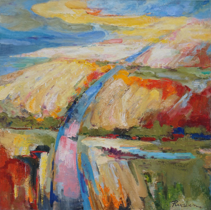 Картина под названием "Road 1" - Ruslan Pushkash, Подлинное произведение искусства, Масло Установлен на Деревянная рама для…