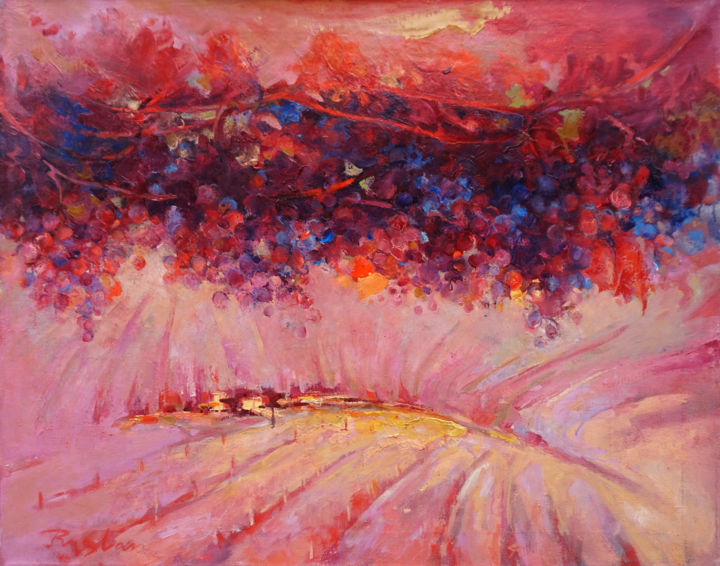 Malerei mit dem Titel "Evening, Cabernet" von Ruslan Pushkash, Original-Kunstwerk, Öl Auf Keilrahmen aus Holz montiert