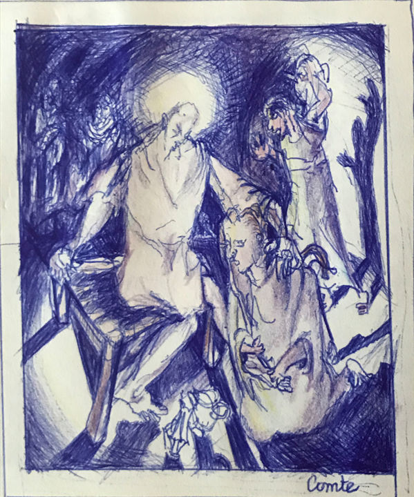 Dessin intitulée "Marie - Madeleine" par Christian Comte, Œuvre d'art originale, Stylo à bille