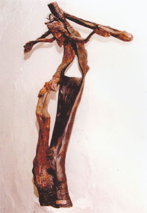 Sculpture titled "Christ foudroyé - o…" by Christian Comte, Original Artwork, Wood