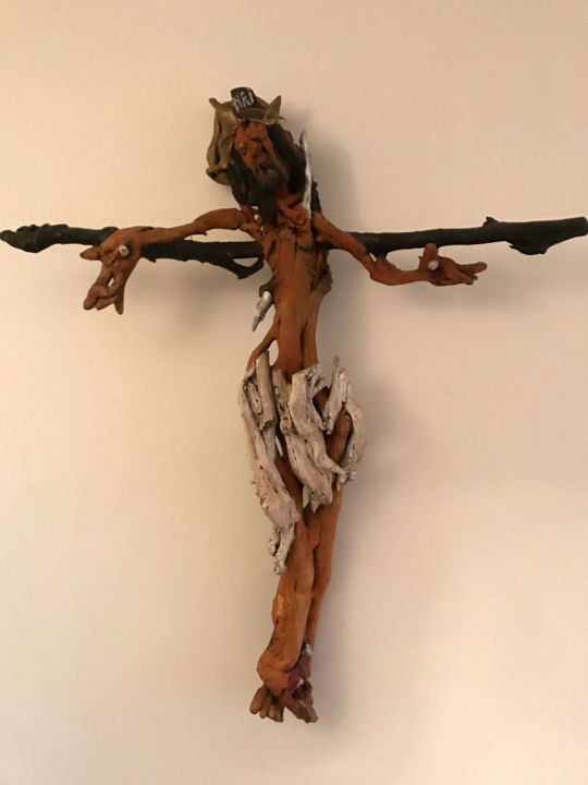 Sculpture intitulée "Christ en lierre" par Christian Comte, Œuvre d'art originale, Bois