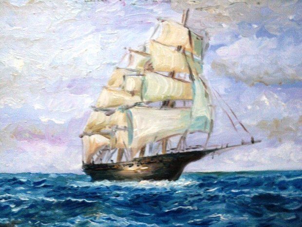 Peinture intitulée "le voilier" par Abdelkrim Ait Mohand Said, Œuvre d'art originale,
