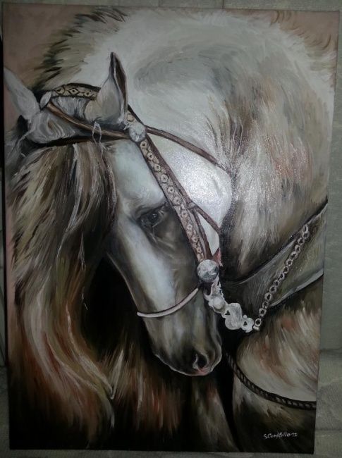 Painting titled "Cavallo" by Silvia Conflitto, Original Artwork, Oil