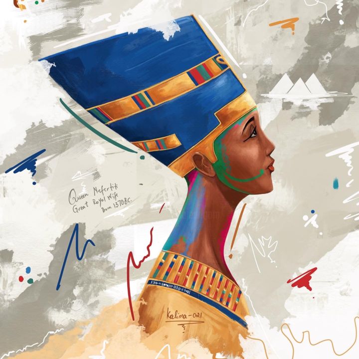 Arts numériques intitulée "Queen Nefertiti “Wo…" par Arts Kalima, Œuvre d'art originale, Peinture numérique