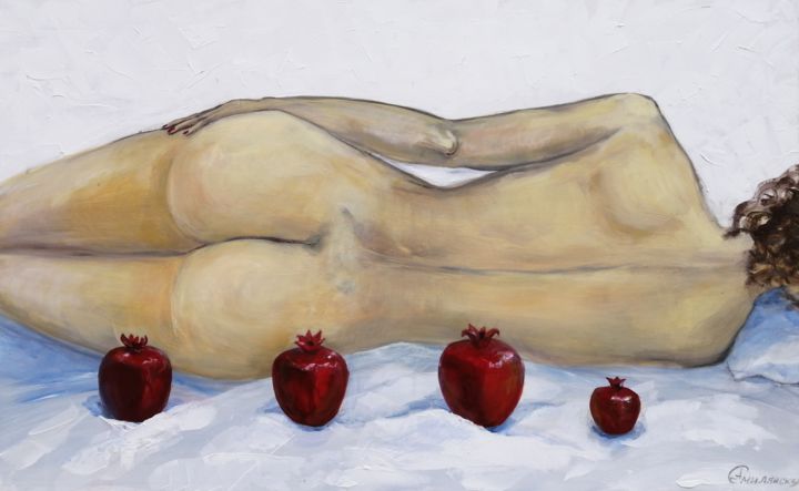 Schilderij getiteld "Ceramic red pomegra…" door Anna Smilyanskaya, Origineel Kunstwerk, Acryl