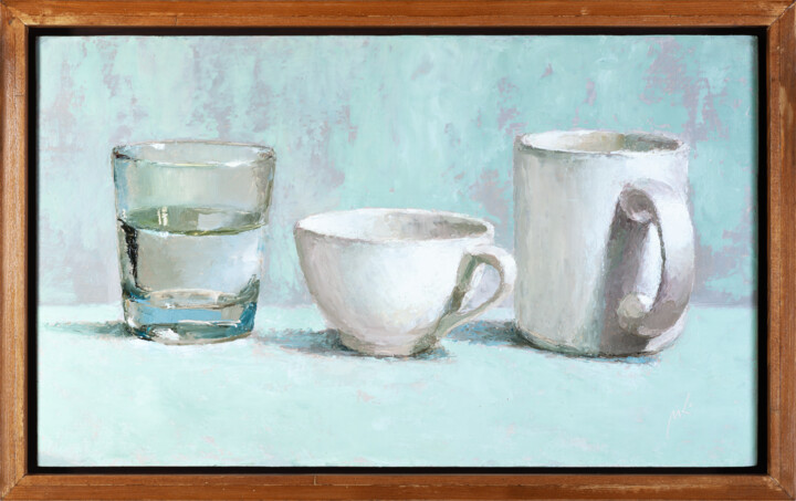 Painting titled "A Glass Comp#3" by Artsmileball, Original Artwork, Oil Mounted on Wood Stretcher frame