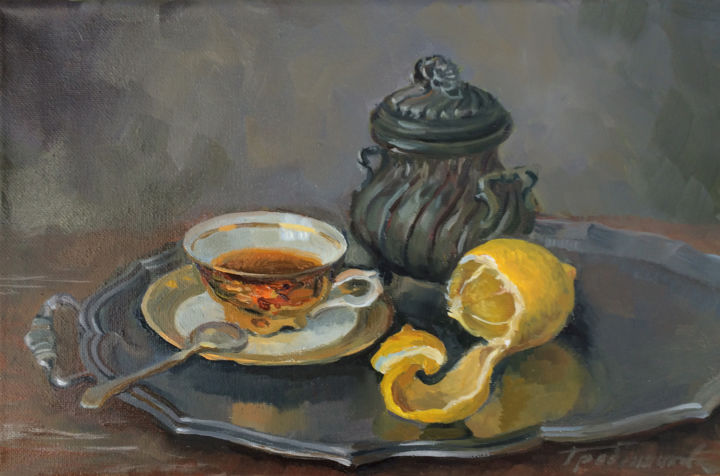 Painting titled "Morning still life" by Vera Grebennikova, Original Artwork, Oil