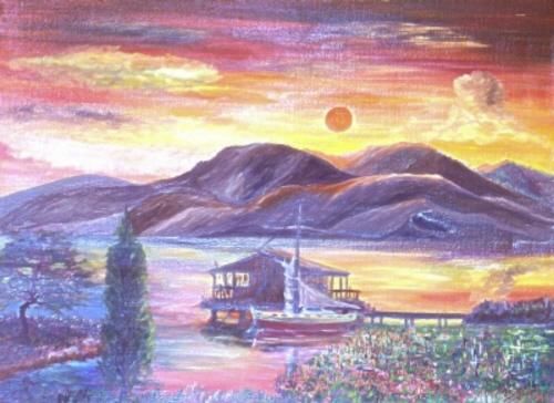 Malerei mit dem Titel "Le Lac Noir" von Jp Soula, Original-Kunstwerk, Öl