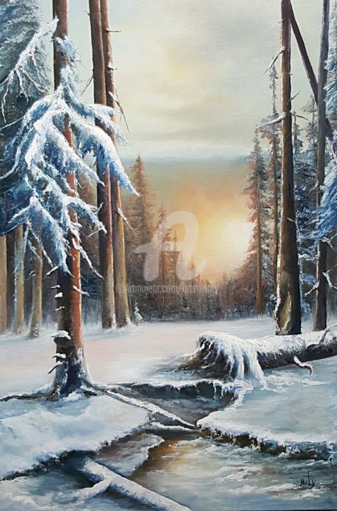 Pittura intitolato "L'inverno è arrivato" da Natalia Caragherghi "Naty", Opera d'arte originale, Olio