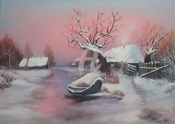 Schilderij getiteld ""Inverno sui motivi…" door Natalia Caragherghi "Naty", Origineel Kunstwerk, Olie