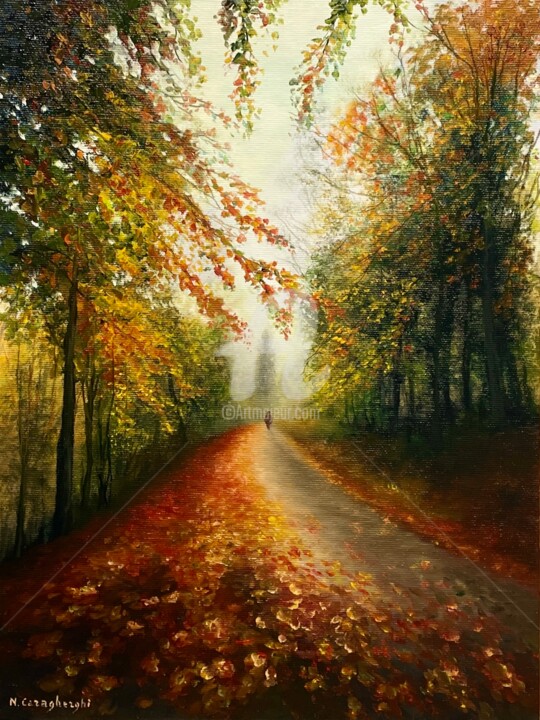 Pittura intitolato "Tracce d’autunno" da Natalia Caragherghi "Naty", Opera d'arte originale, Olio