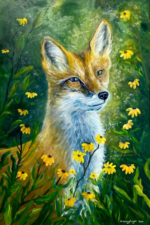 Painting titled "Foxy" by Natalia Caragherghi "Naty", Original Artwork, Oil