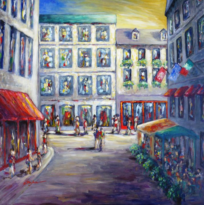 Painting titled "Rue Saint-Paul, Vie…" by Artstudio29, Original Artwork, Acrylic Mounted on Wood Stretcher frame