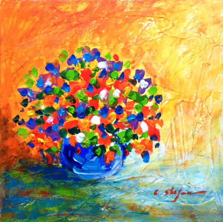 Peinture intitulée "Vase avec des fleur…" par Artstudio29, Œuvre d'art originale, Acrylique