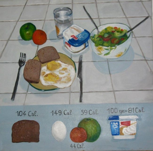 Painting titled "low calorie lunch" by Tsvi Nadav Rosler, Original Artwork