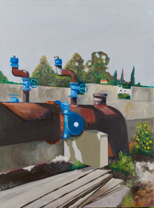 Painting titled "watter pump" by Tsvi Nadav Rosler, Original Artwork, Acrylic