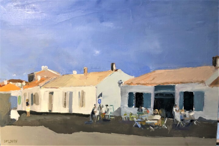 Peinture intitulée "ILE D'YEU café la d…" par Sylvie Loisy, Œuvre d'art originale, Huile Monté sur Châssis en bois