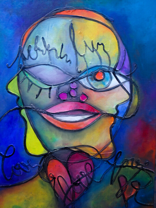 Painting titled "Faces 10092023" by Tanya Galstian, Original Artwork, Oil Mounted on Wood Stretcher frame