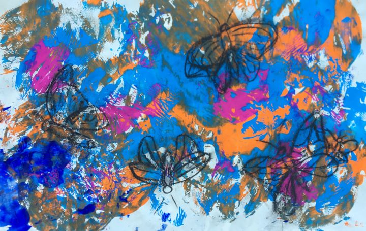 Pintura titulada "Butterfly Garden" por Juancarlos Rlora, Obra de arte original, Témpera Montado en Cartulina
