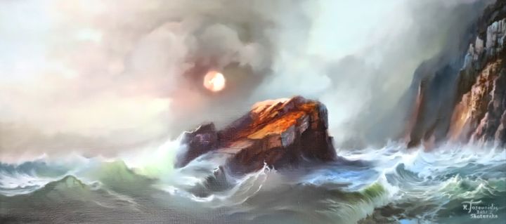 Ζωγραφική με τίτλο "A Rock in the waves" από Konstantinos Tosounidis, Αυθεντικά έργα τέχνης, Λάδι