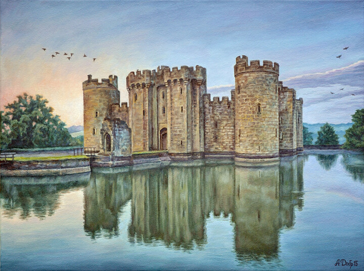 Painting titled "Old Castle Bodiam" by Artur Dobrovolskii, Original Artwork, Oil