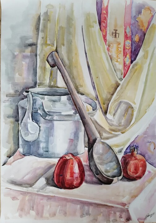 Pittura intitolato "Still life with clo…" da Artur Minasyan, Opera d'arte originale, Acquarello