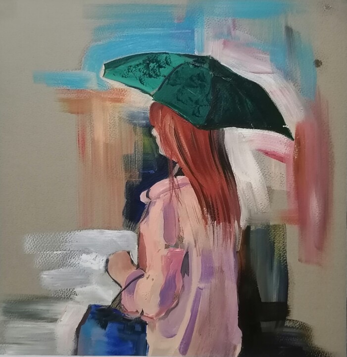 Painting titled "The girl with the r…" by Artur Minasyan, Original Artwork, Oil