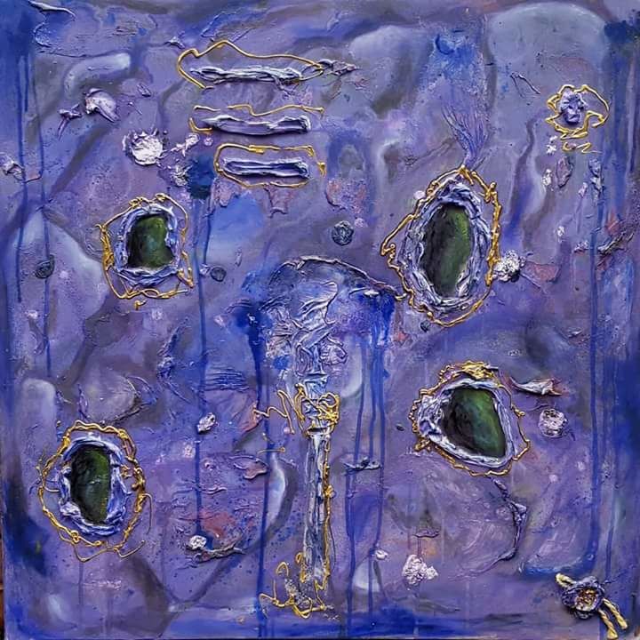 Картина под названием "Purple Reflections" - Arturas Jonikas, Подлинное произведение искусства, Акрил